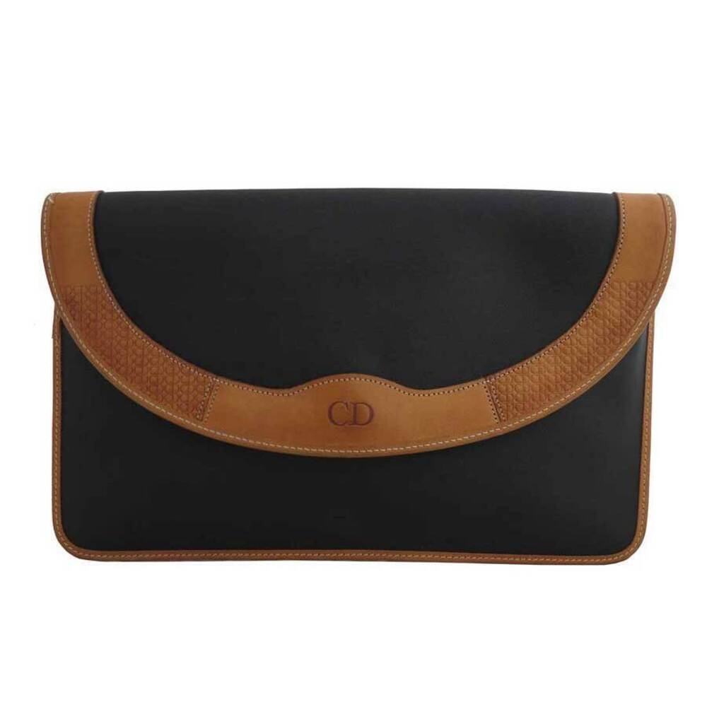 Christian Dior logo bag black brown leather clutch Shoulder